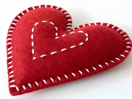 heart with white stitching