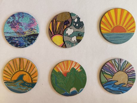 image of 6 magnetic canvas art pieces depicting the sun