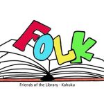 Friends of the Library Kahuku logo on top of an open book