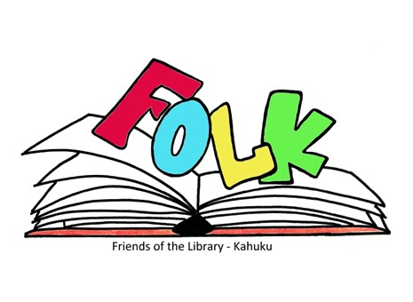 Friends of the Library Kahuku logo on top of an open book