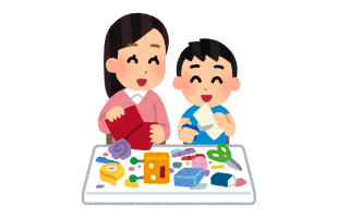Cartoon image of mom and son sitting at a table doing arts and crafts