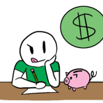 person working on a budget with a piggy bank near them