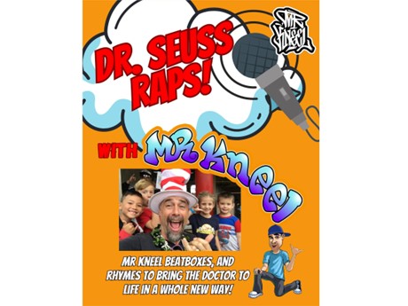 A picture of Mr. Kneel with kids at the back. Dr. Seuss Raps with Mr. Kneel.