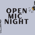 Open Mic Night image with a microphone and spotlight