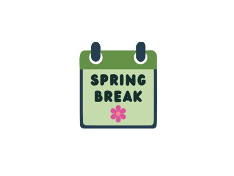 Spring Break green calendar image with pink flower below writing