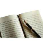 open notebook with writing with a fountain pen on top of the pages