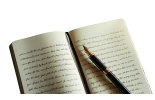 open notebook with writing with a fountain pen on top of the pages