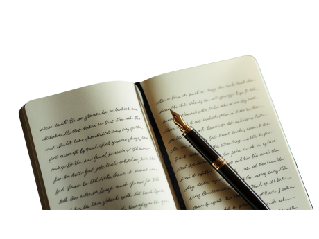 open notebook with writing with a fountain pen on top of the pages
