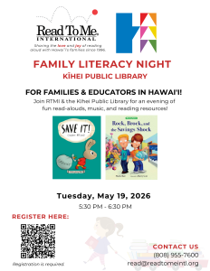 Flyer for Family Literacy Night at Kihei, May 19 2026