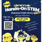 three kids doing science, with text and qr code