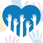 Raised hands inside a heart shape to show volunteering