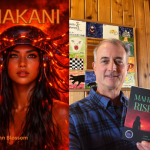 book cover with female surround by red glow and man holding book entitled Mahina Rises