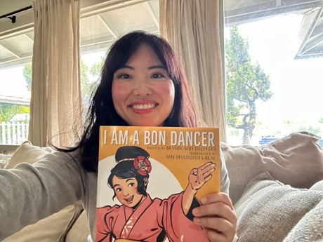 author brandi-ann uyemura posing with book I Am a Bon Dancer