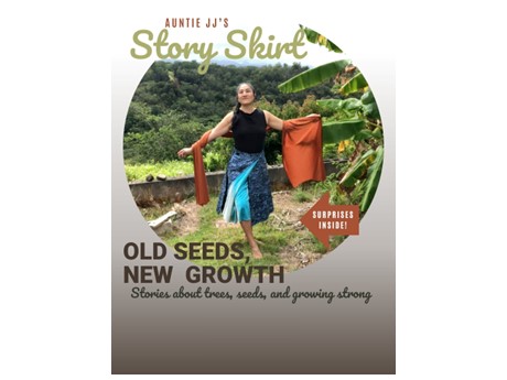 Storyteller Janine Oshiro with her story skirt
