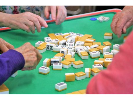 mahjong tiles being played