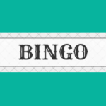 the word BINGO with a teal background and filigree gray décor
