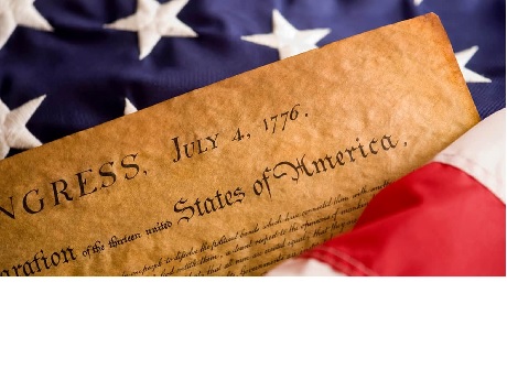 Declaration of Independence and American flag