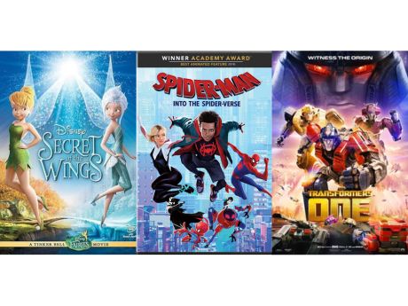 Secret of the Wings, Spider-man Into the Spider-Verse, Transformers One movie poster