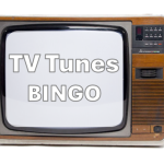 TV with the Words TV Tunes BINGO on the screen