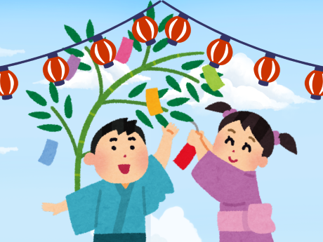 Boy and girl making wishes at a summer festival