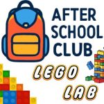 image of a backpack and LEGO with the words After School Club: LEGO Lab