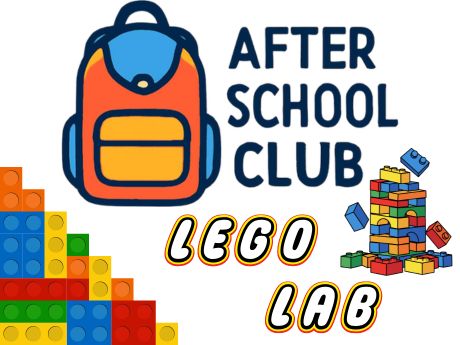 image of a backpack and LEGO with the words After School Club: LEGO Lab