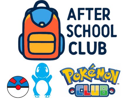 image of a backpack with a poke ball, Pokemon character, and PokemonClub logo with the text After School Club