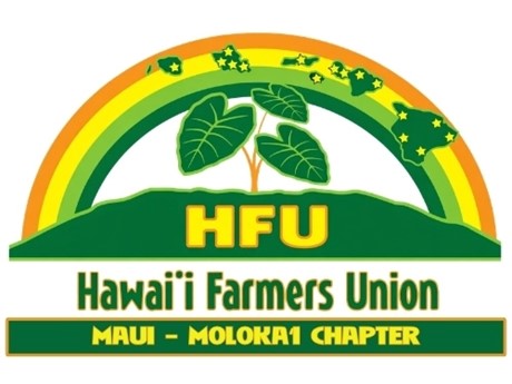 Logo for Hawaii Farmers Union United features a rainbow with islands, green taro leaves