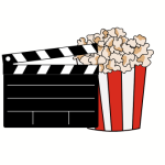 Clapboard with bucket of popcorn next to it