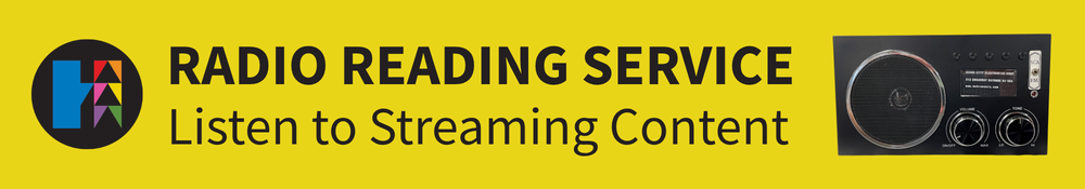Radio Reading Service banner with yellow background