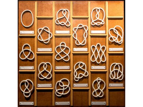 a variety of decorative knots on a wooden board