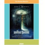 Movie poster of 2003's version of Haunted Mansion. Poster shows a mansion door covered in cobwebs being slightly ajar.