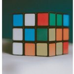 A Rubik's cube scrambled with various colors