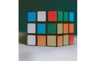 A Rubik's cube scrambled with various colors