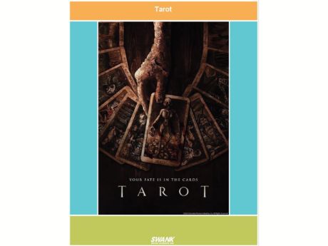 Movie poster Tarot shows a decomposing hand holding the Death tarot card as other cards are spread out on the table.