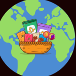 globe with basket of snacks overlayed