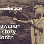 King Kamehameha I statue with Hawaiian History Month text
