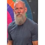 photo of a man with a medium length gray beard wearing a blue-gray tee shirt