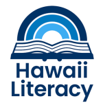 Hawaii Literacy logo featuring a stylized open book beneath three blue arches, with the organization’s name displayed below.